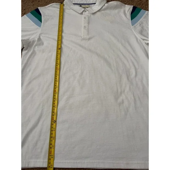 New NWT Oliver & Burke Short Sleeve Polo Shirt White Green Blue Striped XL JBHS - Picture 3 of 10